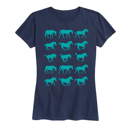 Wild Horses, Grid Turquoise Ladies Short Sleeve Classic Fit Tee