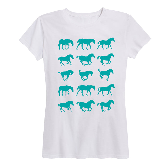 Wild Horses, Grid Turquoise Ladies Short Sleeve Classic Fit Tee