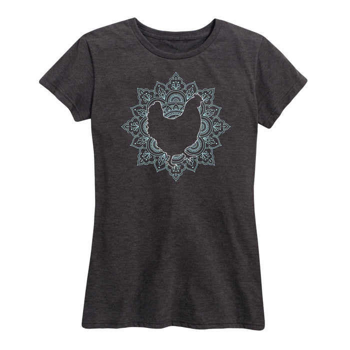 Chicken Silhouette With Mandala Background Womens Tee